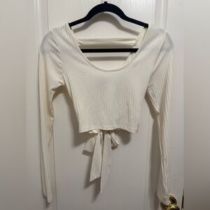 Forever 21 Cream Tie-Front Crop Top